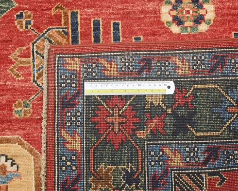 5x7 Red Green Ersari Afghan Hand Knotted Veg Dye Wool Area Rug