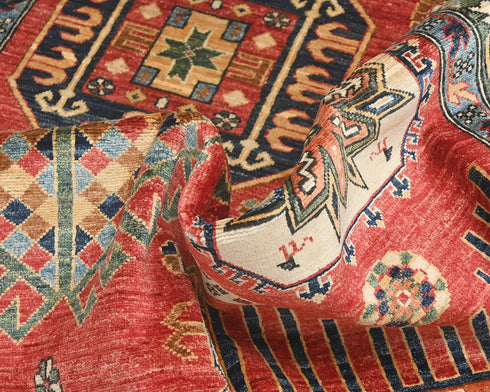 5x7 Red Green Ersari Afghan Hand Knotted Veg Dye Wool Area Rug