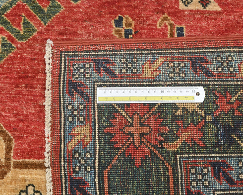 5x7 Red Green Ersari Afghan Hand Knotted Veg Dye Wool Area Rug