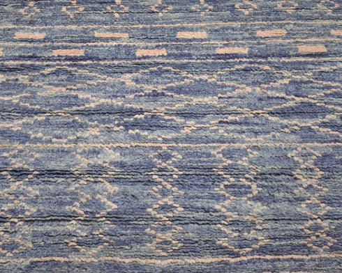 8 Feet Moroccan Blue Hand Woven Wool Runner Rug