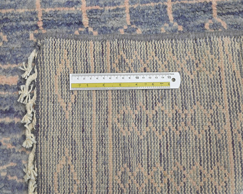 8 Feet Moroccan Blue Hand Woven Wool Runner Rug