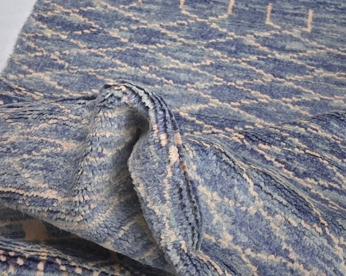 8 Feet Moroccan Blue Hand Woven Wool Runner Rug