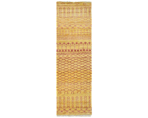 8 Feet Moroccan Golden Hand Woven Wool Runner Rug