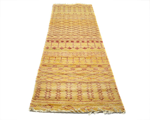 8 Feet Moroccan Golden Hand Woven Wool Runner Rug