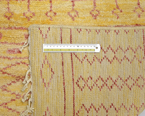 8 Feet Moroccan Golden Hand Woven Wool Runner Rug