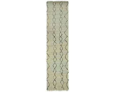 10 Feet Moroccan Beige Hand Woven Wool Runner Rug