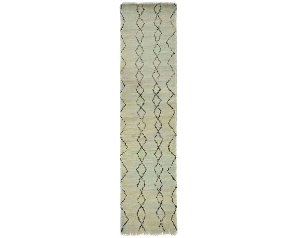 10 Feet Moroccan Beige Hand Woven Wool Runner Rug