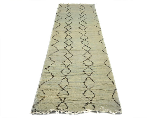 10 Feet Moroccan Beige Hand Woven Wool Runner Rug