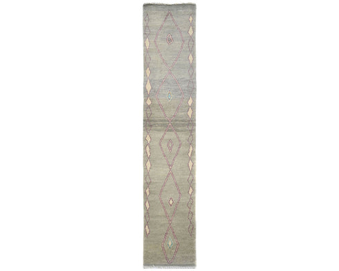 13 Feet Moroccan Gray Hand Woven Wool Runner Rug