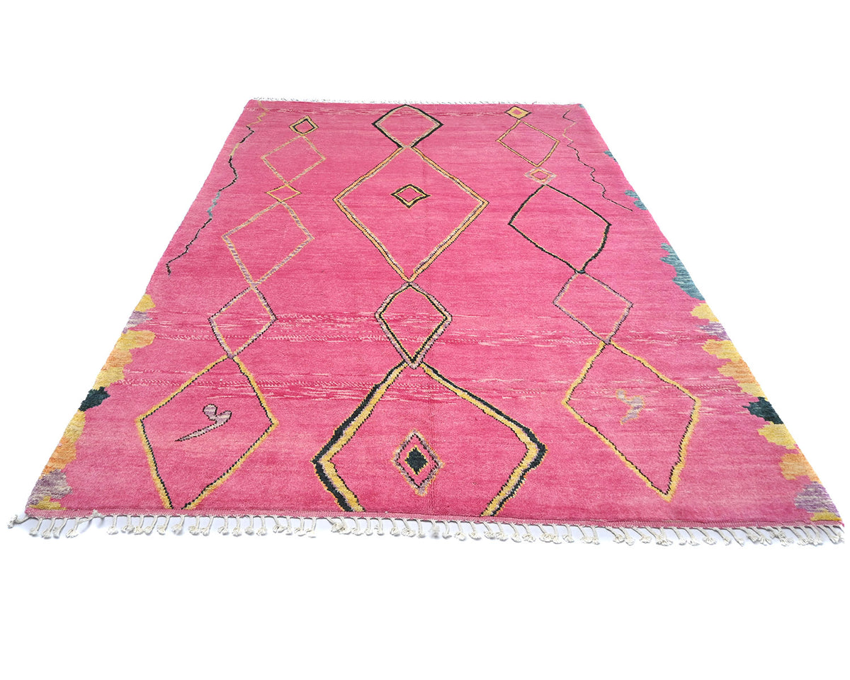 Alfombra marroquí de lana tejida a mano en color rosa de 8 x 11 pulgadas