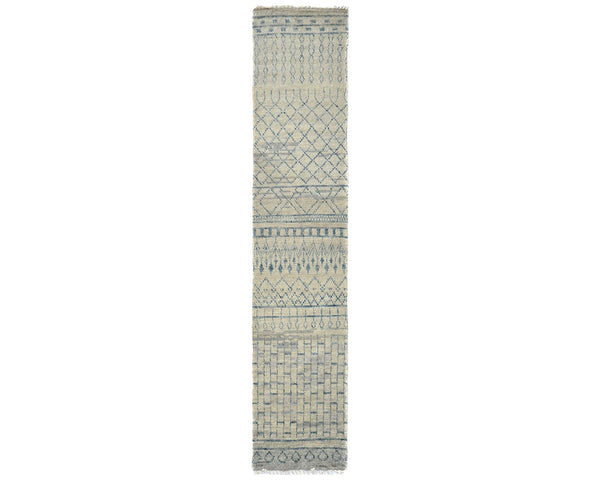 13 Feet Moroccan Beige Hand Woven Wool Runner Rug