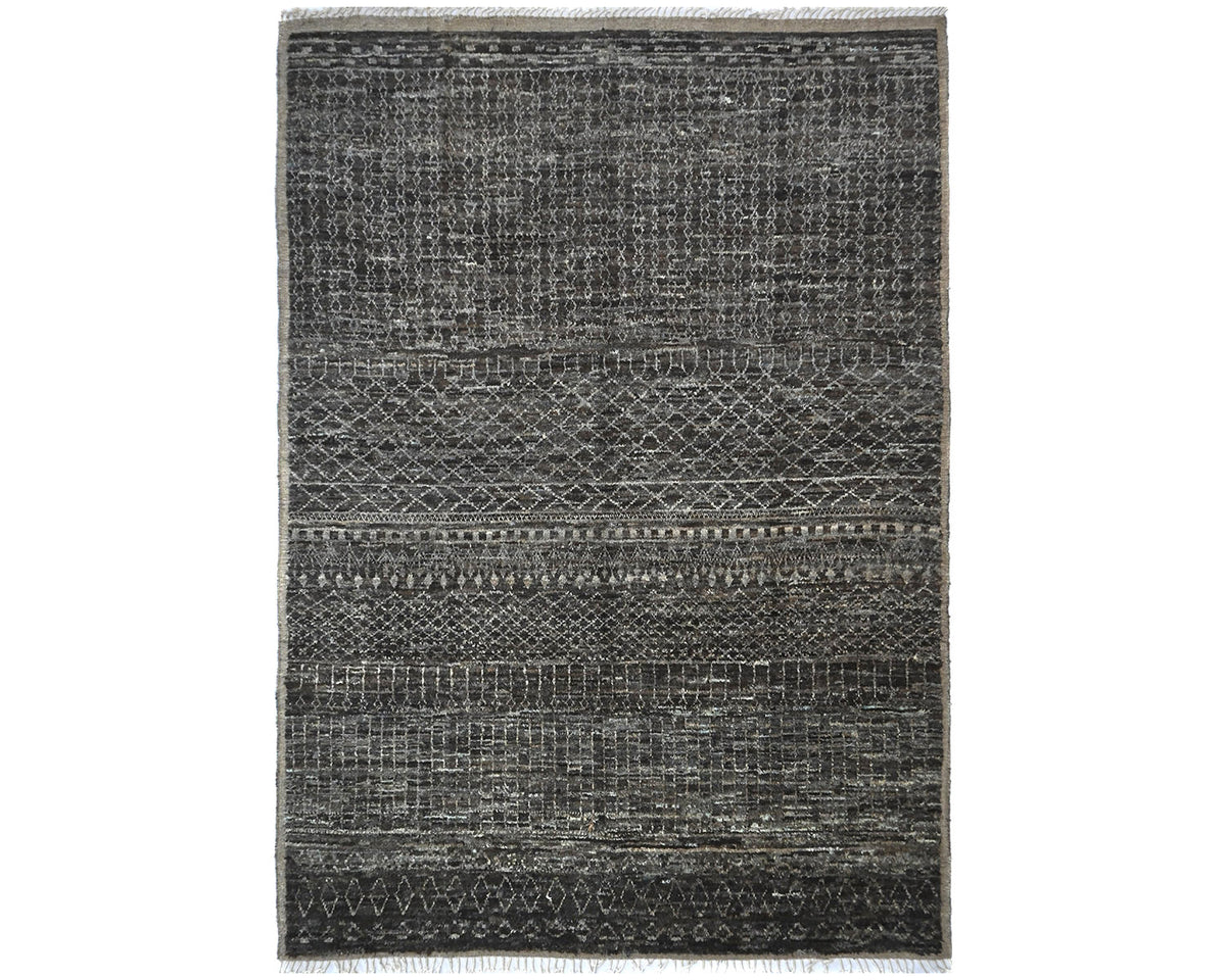 Alfombra marroquí de lana tejida a mano en marrón de 9 x 12 pulgadas