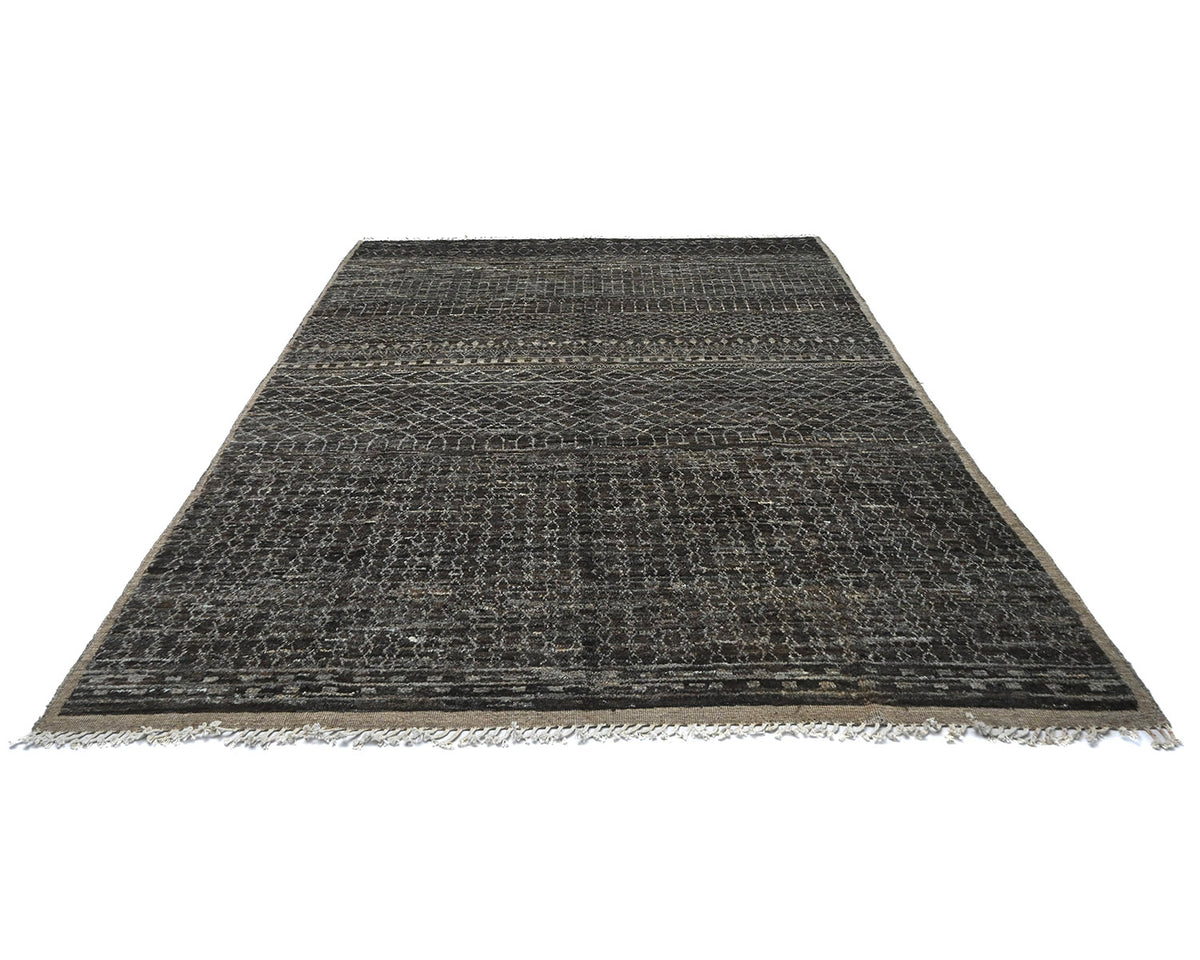 Alfombra marroquí de lana tejida a mano en marrón de 9 x 12 pulgadas