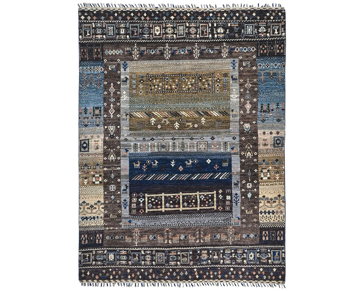 Alfombra afgana Khurgeen multicolor de lana anudada a mano de 4x6