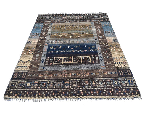 4x6 Multicolor Khurgeen Afghan Hand Knotted Wool Area Rug