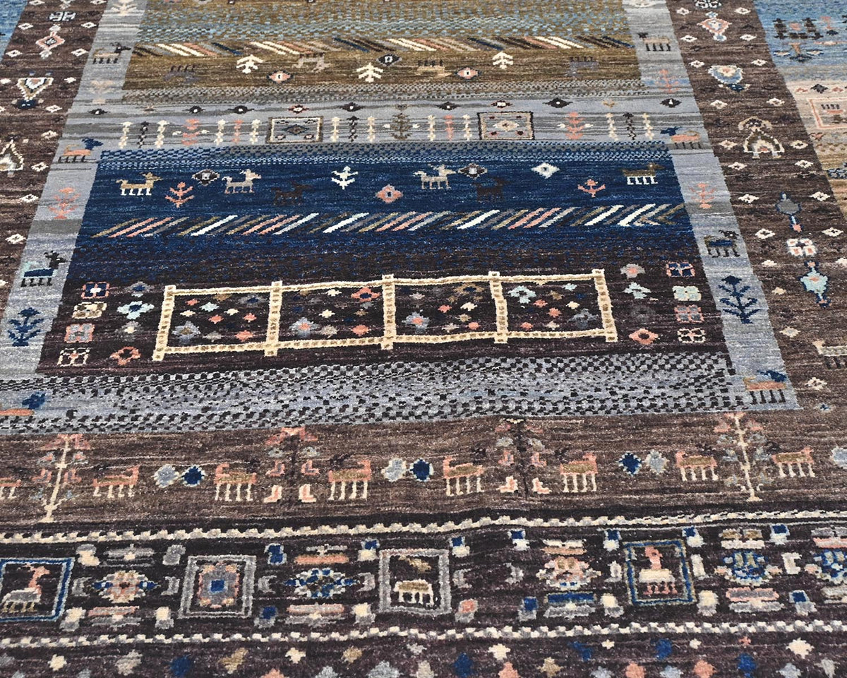 Alfombra afgana Khurgeen multicolor de lana anudada a mano de 4x6