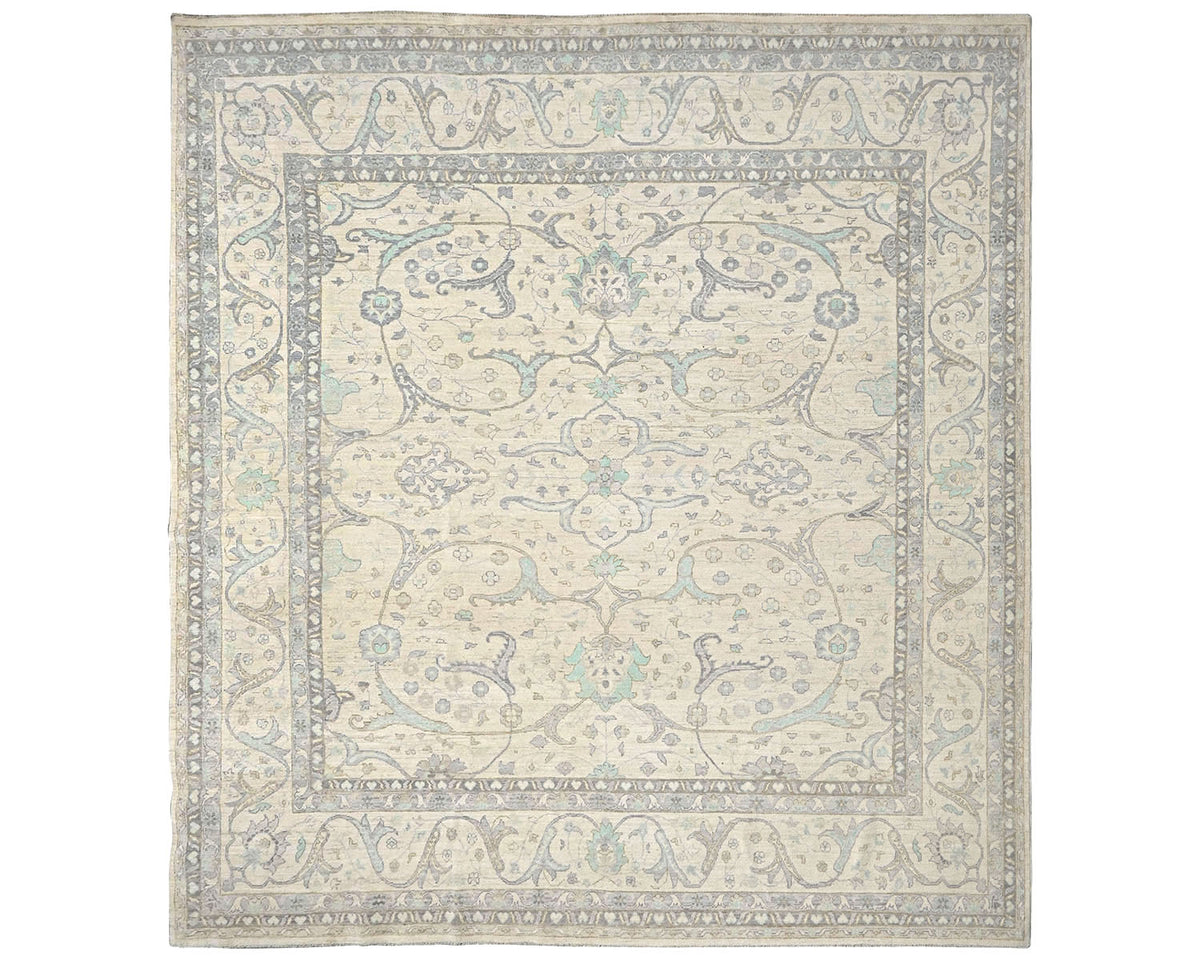 Alfombra cuadrada de lana anudada a mano afgana Zeigler beige de 12 x 12 pulgadas
