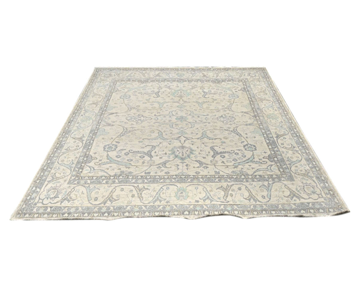 Alfombra cuadrada de lana anudada a mano afgana Zeigler beige de 12 x 12 pulgadas
