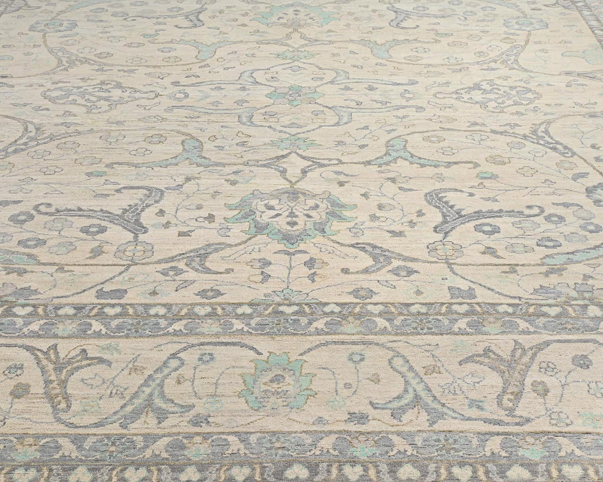 Alfombra cuadrada de lana anudada a mano afgana Zeigler beige de 12 x 12 pulgadas