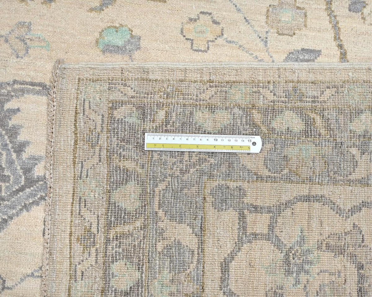 Alfombra cuadrada de lana anudada a mano afgana Zeigler beige de 12 x 12 pulgadas
