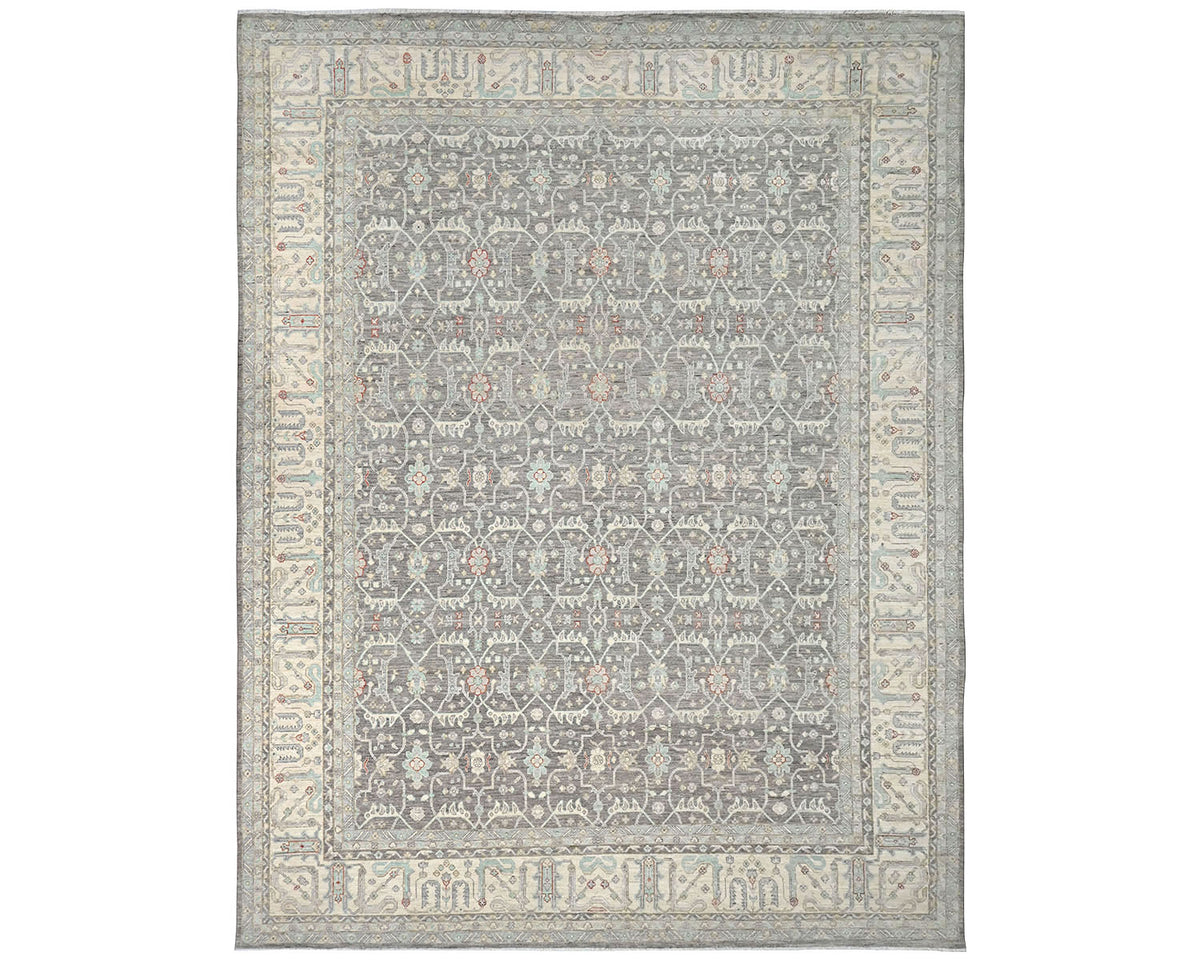 Alfombra afgana de lana anudada a mano, color gris Zeigler, 12 x 15