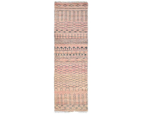 8 Feet Moroccan Pink Hand Woven Wool Runner Rug
