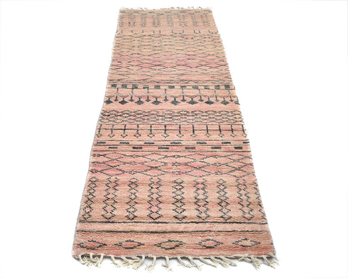 8 Feet Moroccan Pink Hand Woven Wool Runner Rug