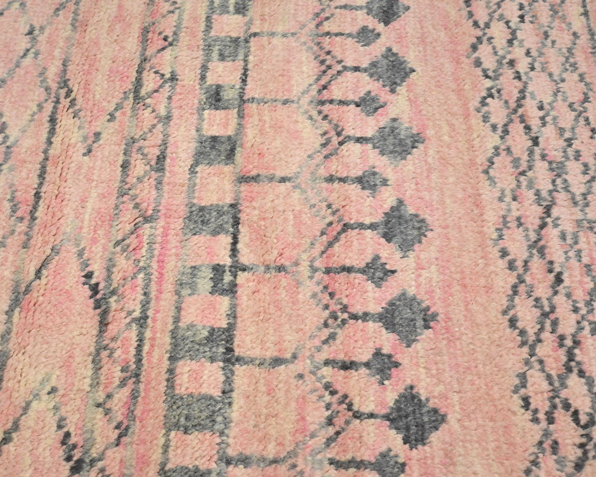 Alfombra marroquí de lana tejida a mano de color rosa de 2,4 metros