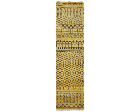 10 Feet Moroccan Golden Hand Woven Wool Runner Rug