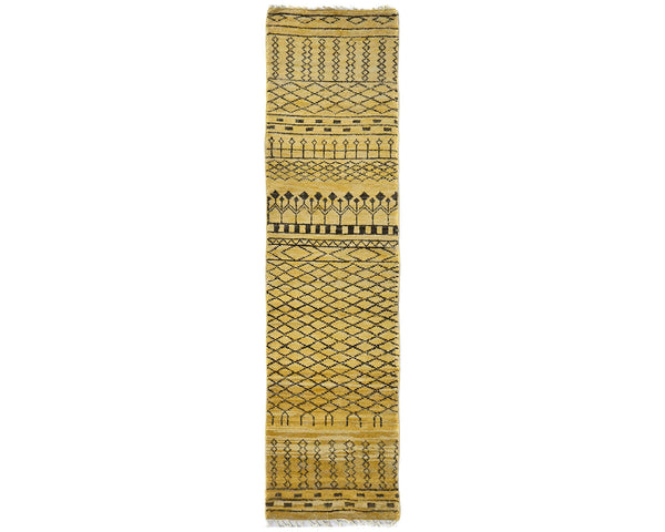 10 Feet Moroccan Golden Hand Woven Wool Runner Rug