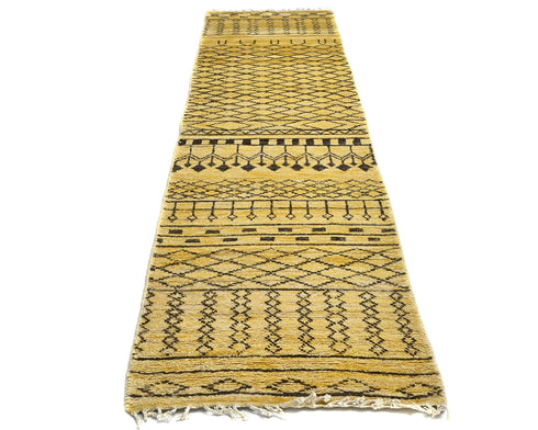 10 Feet Moroccan Golden Hand Woven Wool Runner Rug