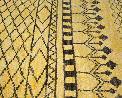 10 Feet Moroccan Golden Hand Woven Wool Runner Rug