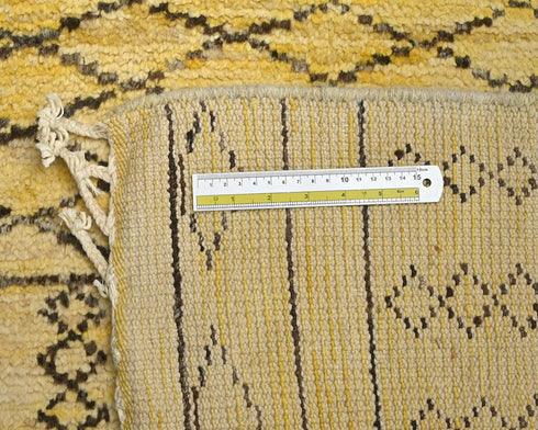 10 Feet Moroccan Golden Hand Woven Wool Runner Rug
