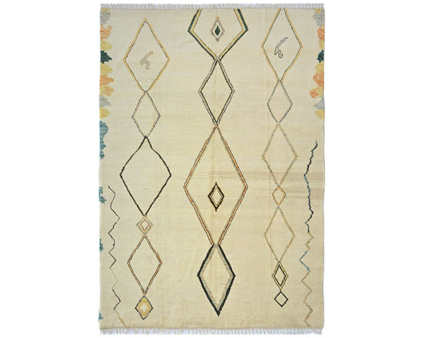 8x10 Moroccan Beige Hand Woven Wool Area Rug