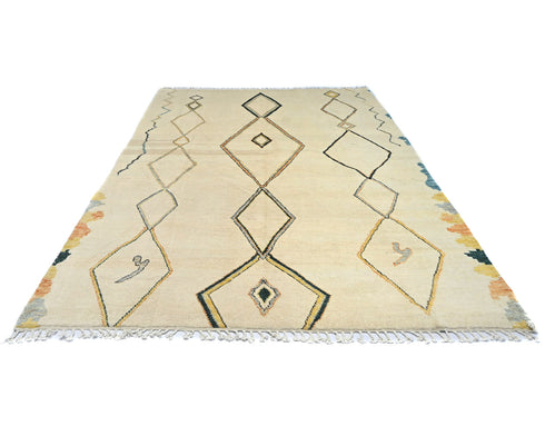 8x10 Moroccan Beige Hand Woven Wool Area Rug