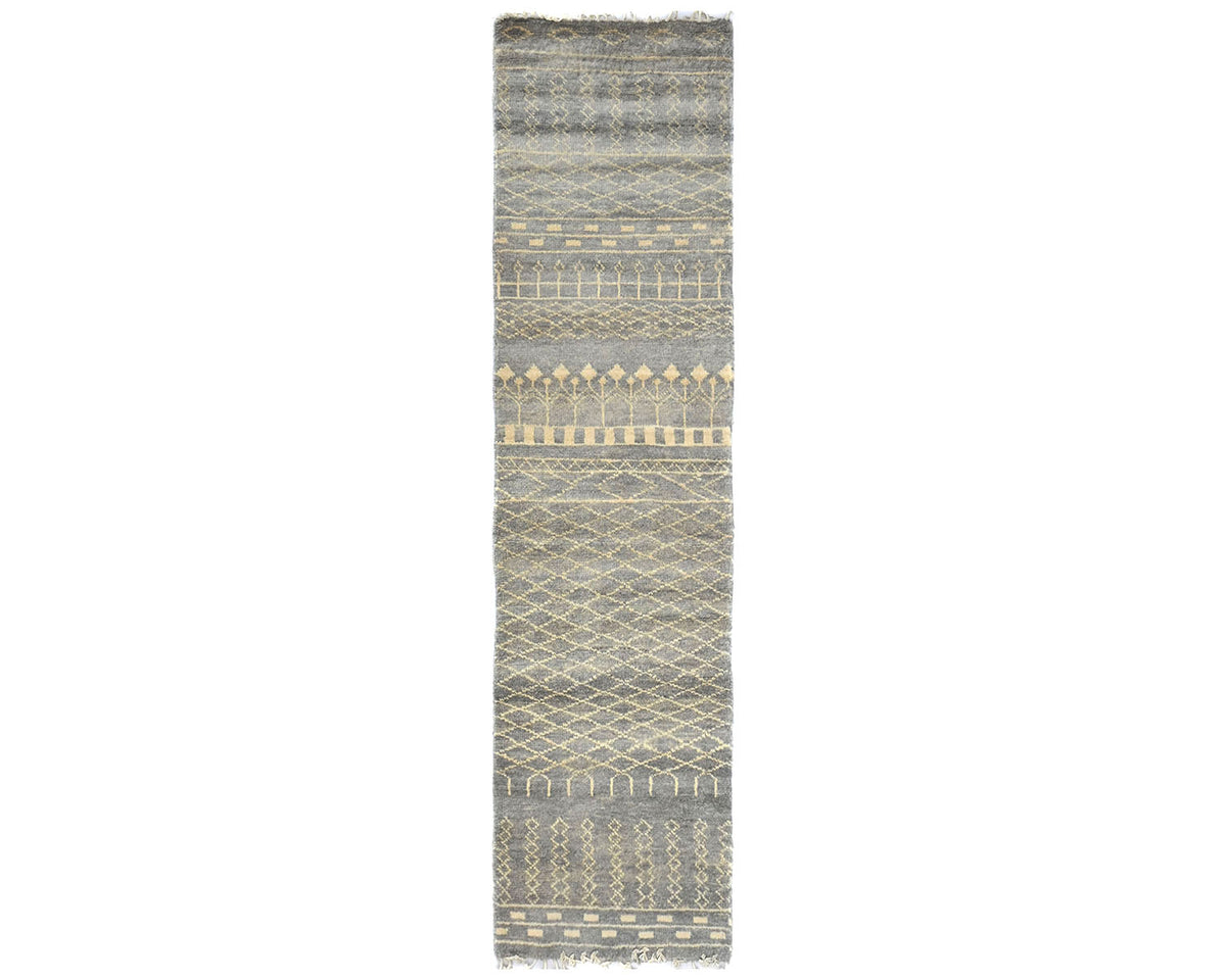 9 Feet Moroccan Gray Hand Woven Wool Runner Rug