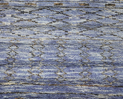 8 Feet Moroccan Blue Gray Hand Woven Wool Runner Rug