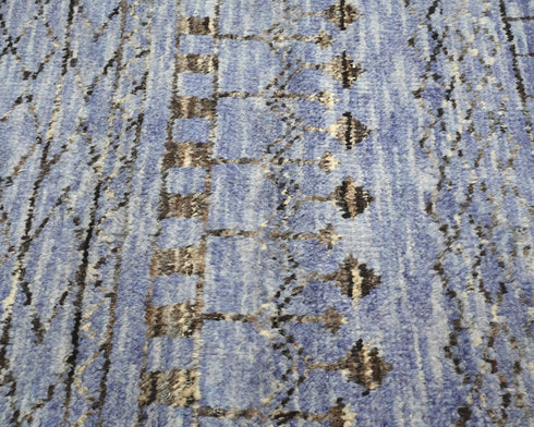 8 Feet Moroccan Blue Gray Hand Woven Wool Runner Rug