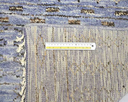 8 Feet Moroccan Blue Gray Hand Woven Wool Runner Rug
