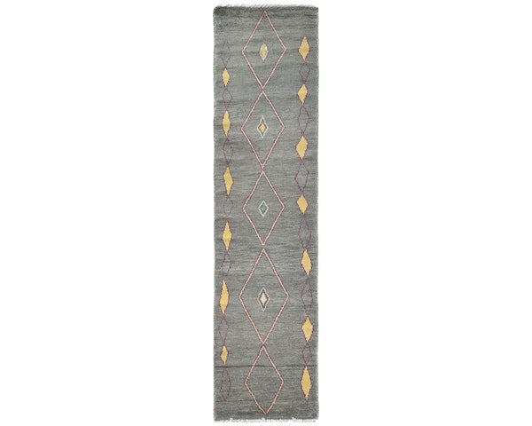 10 Feet Moroccan Gray Hand Woven Wool Runner Rug