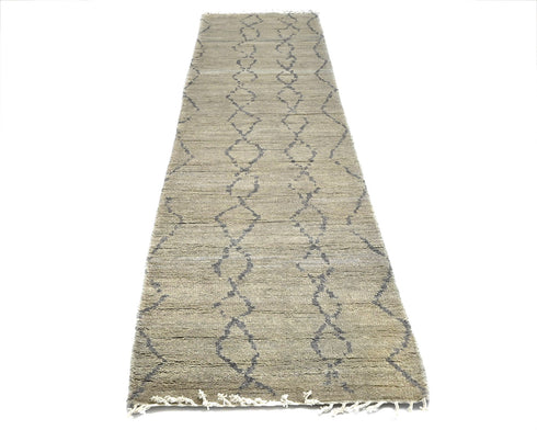 10 Feet Moroccan Gray Hand Woven Wool Runner Rug