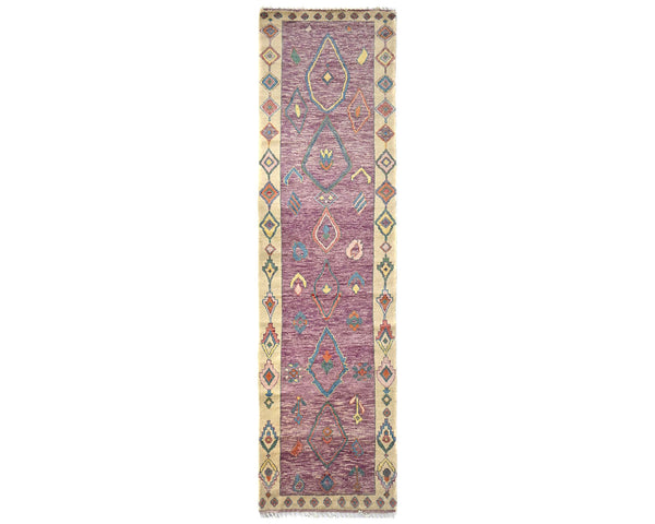 13 Feet Moroccan Purple Hand Woven Wool Runner Rug