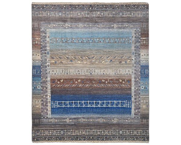 8x10 Brown Blue Khurgeen Afghan Hand Knotted Wool Area Rug