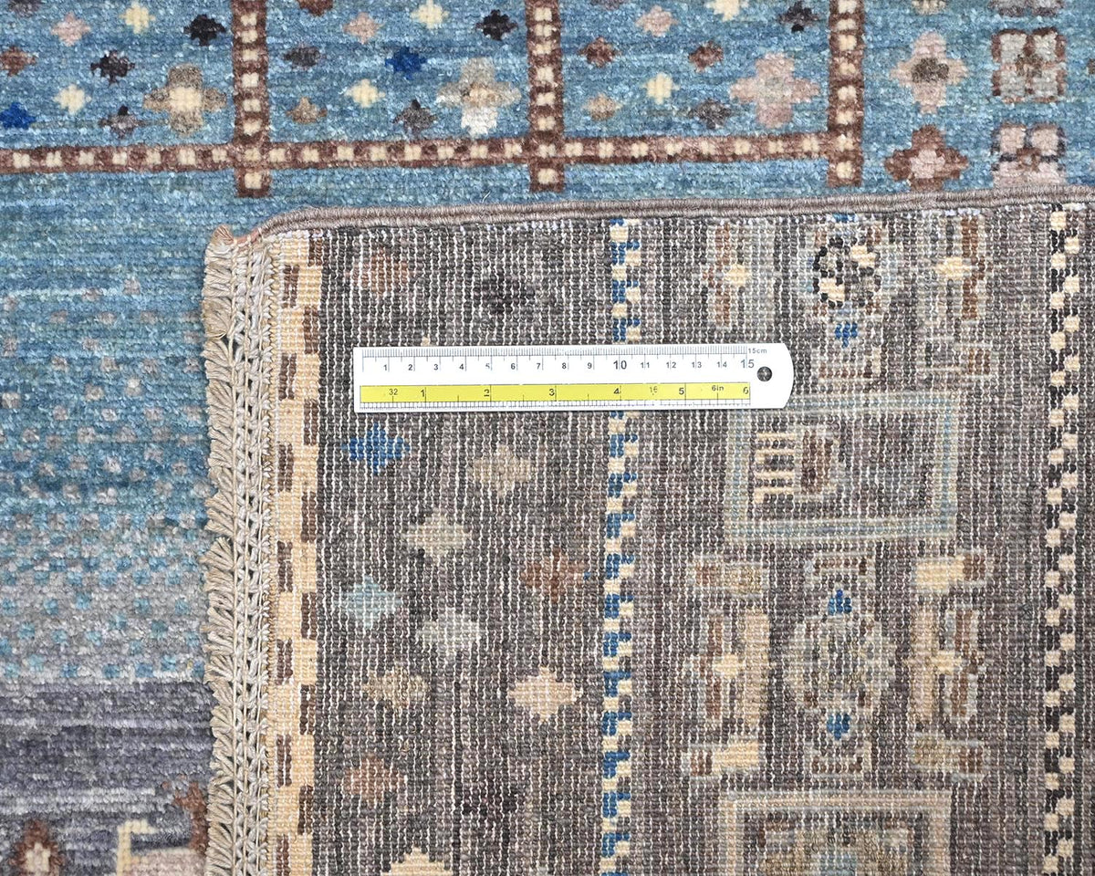 8x10 Brown Blue Khurgeen Afghan Hand Knotted Wool Area Rug