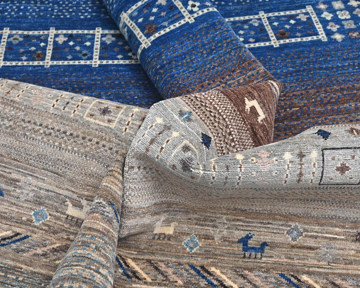 8x10 Brown Blue Khurgeen Afghan Hand Knotted Wool Area Rug