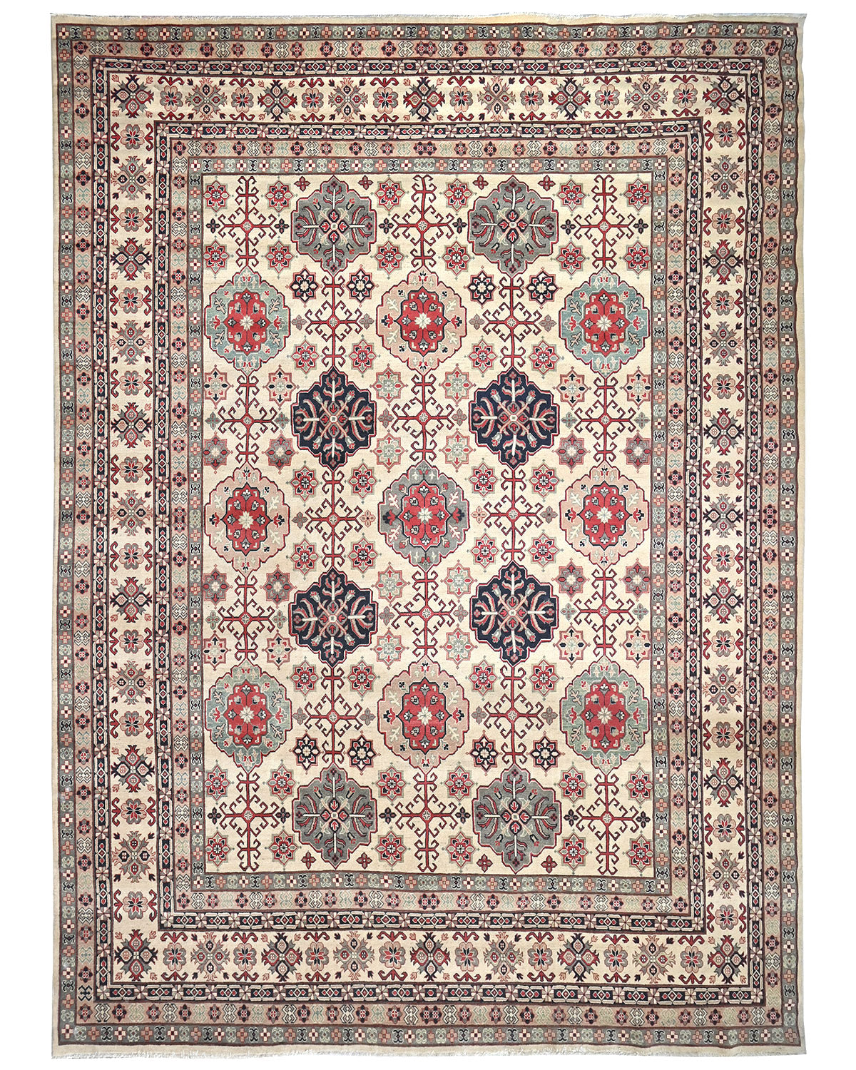 13x16 Beige Kuba Afghan Hand Knotted Wool Area Rug