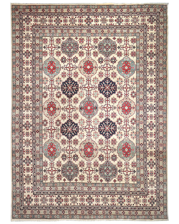 13x16 Beige Kuba Afghan Hand Knotted Wool Area Rug