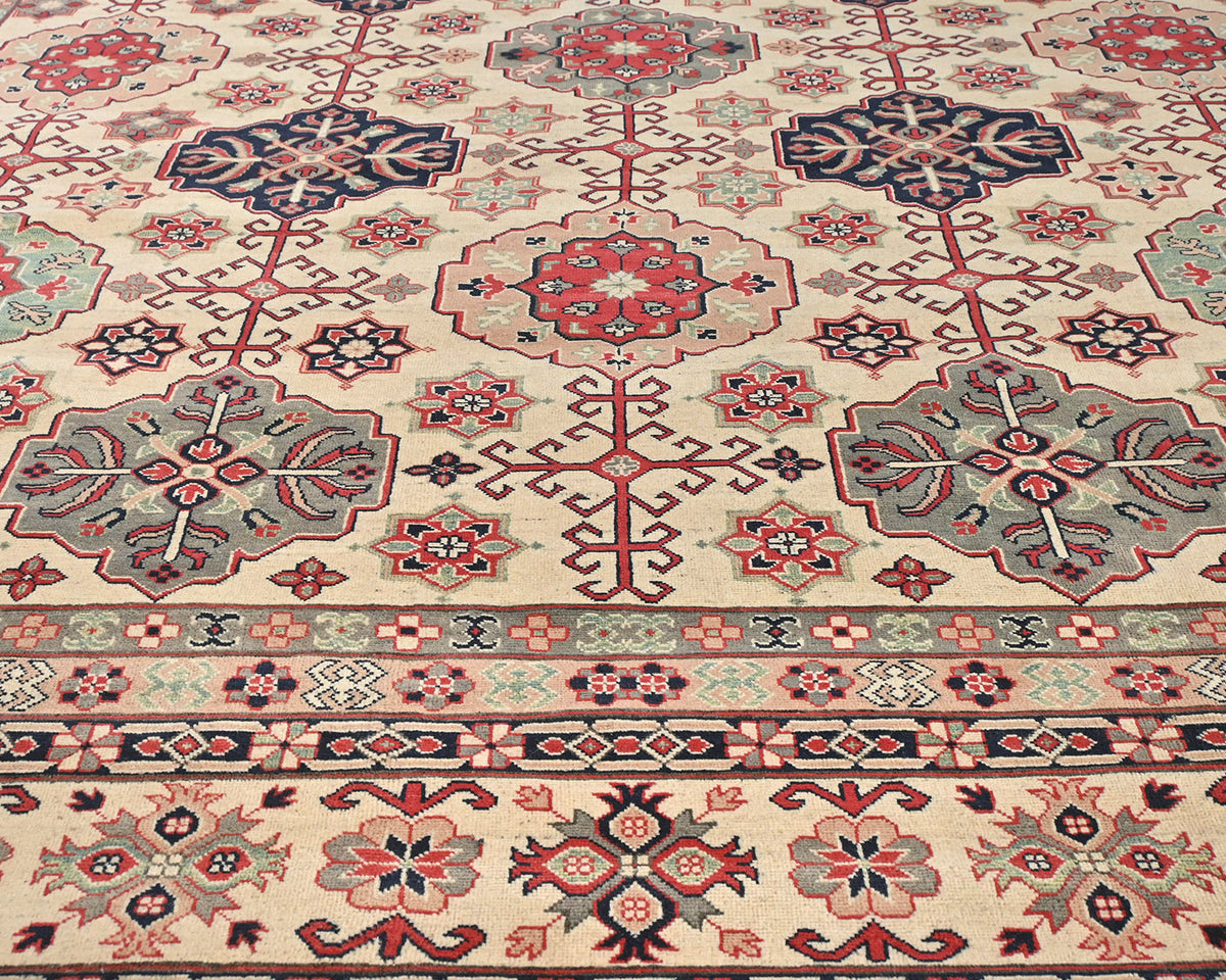 13x16 Beige Kuba Afghan Hand Knotted Wool Area Rug