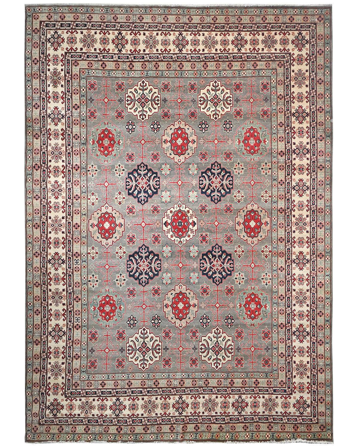 13x16 Gray Kuba Afghan Hand Knotted Wool Area Rug