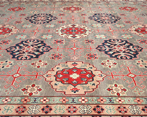 13x16 Gray Kuba Afghan Hand Knotted Wool Area Rug